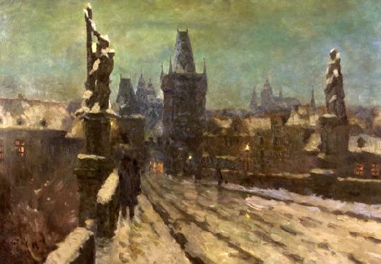 Stanislav Feikl Painting Winter on the Charles bridge